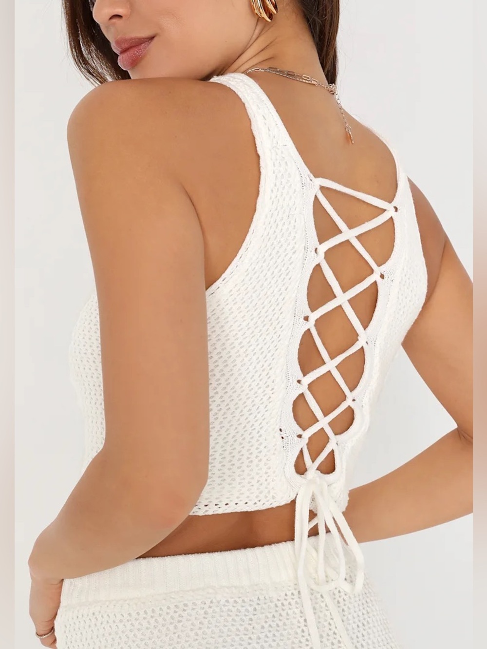 Lulus Ivory Crochet Lace-Up Two-Piece Set - Picture 2 of 5